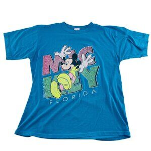 Vintage Mickey Mouse Florida T-Shirt Large Velva‎ Sheen 50% Polyester 50% Cotton